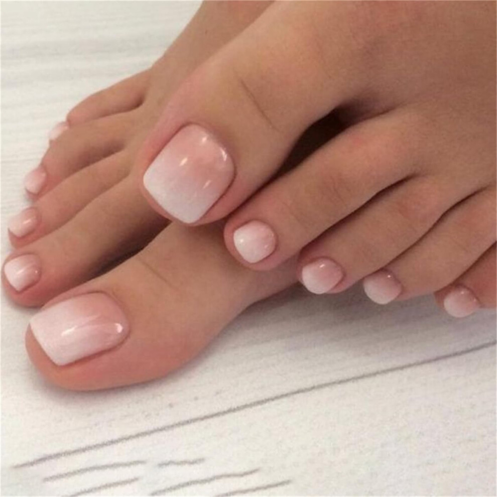 Gradient Press on Nails Set with French Tips, 24pcs Full Cover Fake Nails for Women