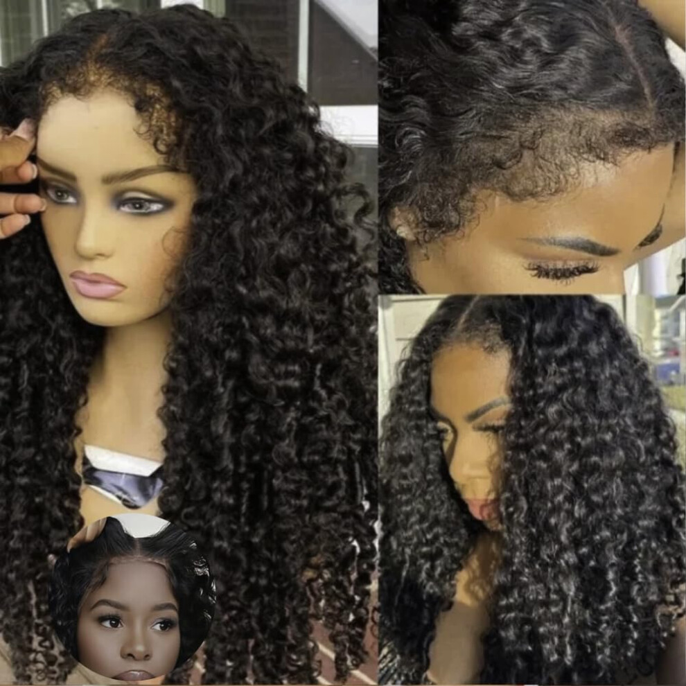 Unisex 22 Inch Kinky Curly Lace Front Wig Glueless Human Hair Pre Plucked Pre Bleached 7X5 Hd Lace