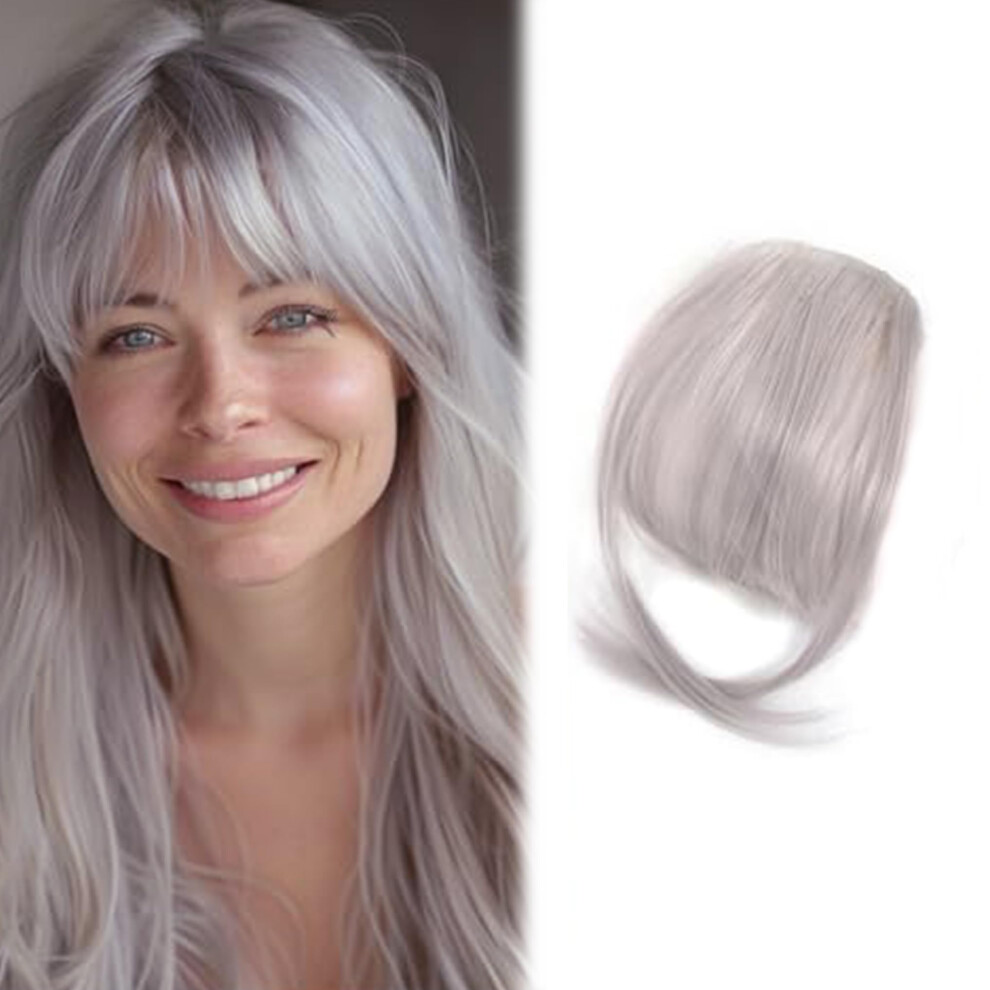 Silver Grey Clip In Bangs for Women Fake Hairpiece with Natural Look and Invisible Clip