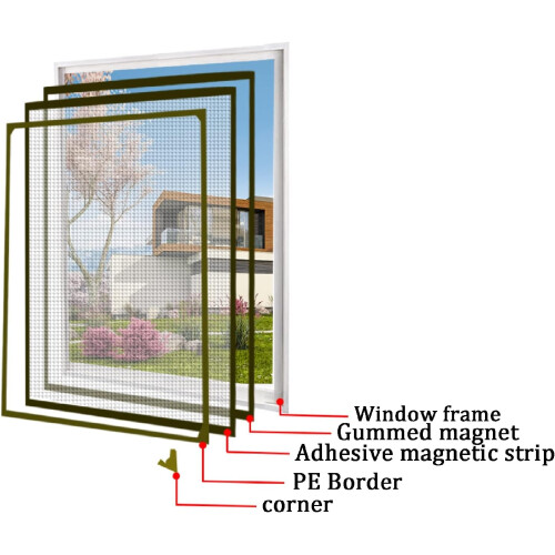 Magnetic Window Screen Grey Mesh 70x120cm with Black Frame, Adjustable Size, Easy Installation 2
