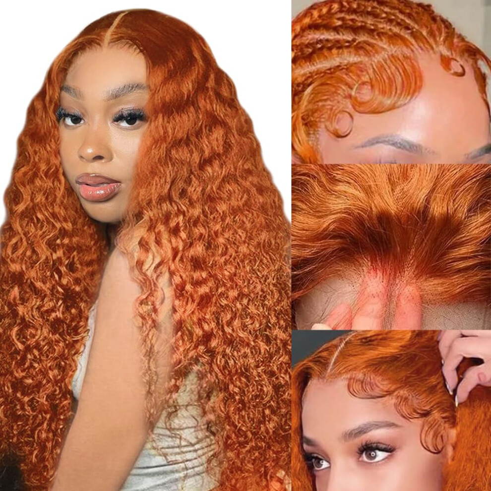 32 Inch Ginger Lace Front Wig Human Hair HD Curly Pre Plucked Virgin Hair Natural Hairline