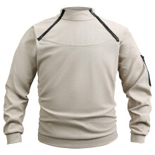 Men's Slim Fit Polo Shirt with Quarter Zip, Breathable Cotton Casual Pullover Khaki L