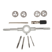M3-M6 Tap and Die Set with Chuck Wrench Bearing Steel Threading Tools Wear Resistance Strong Impact Toughness Lubricated Surface Adjustable Wrench