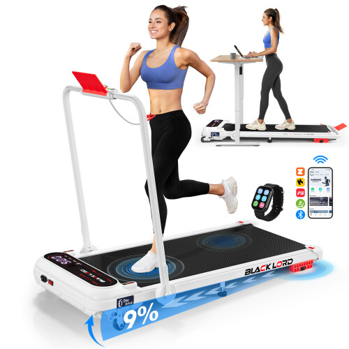 BLACK LORD Treadmill Walking Pad Incline Foldable Handrail White
