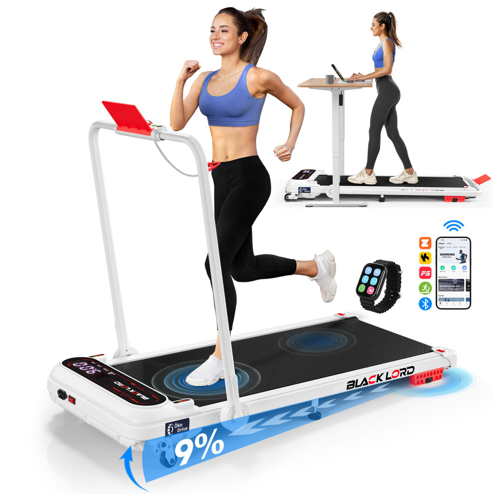 Lord Treadmill Walking Pad Incline Foldable Handrail Black/White