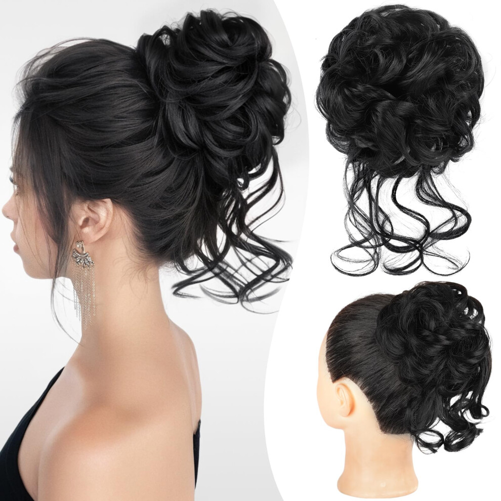 Unisex Messy Bun Hair Piece For Women, Synthetic Wavy Curly Bun Scrunchie, Tousled Updo Hair Extension 2#