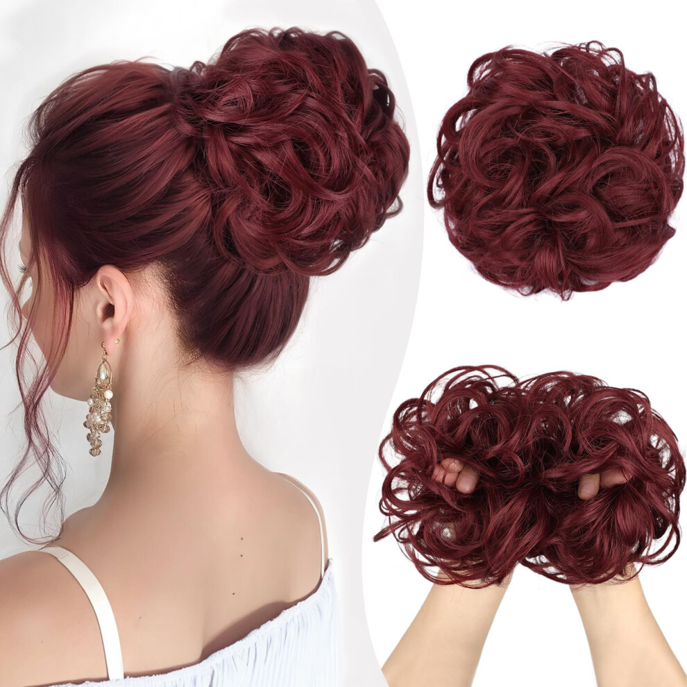 Messy Bun Hair Piece with Wavy Curly Synthetic Hair for Women, Elastic Hair Bun Scrunchie