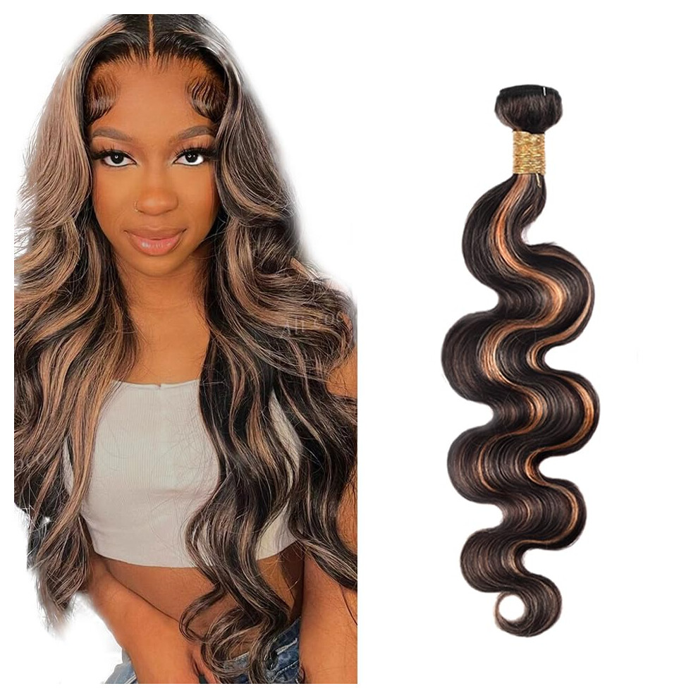 Brazilian Virgin Human Hair Body Wave Bundle 10 Inch P1B/30 Brown Highlight Weave Extensions