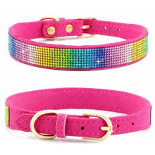 Leopard Print Leather Rhinestone Dog Collar and Leash Set for Small Dogs Cats Adjustable M 42x2CM
