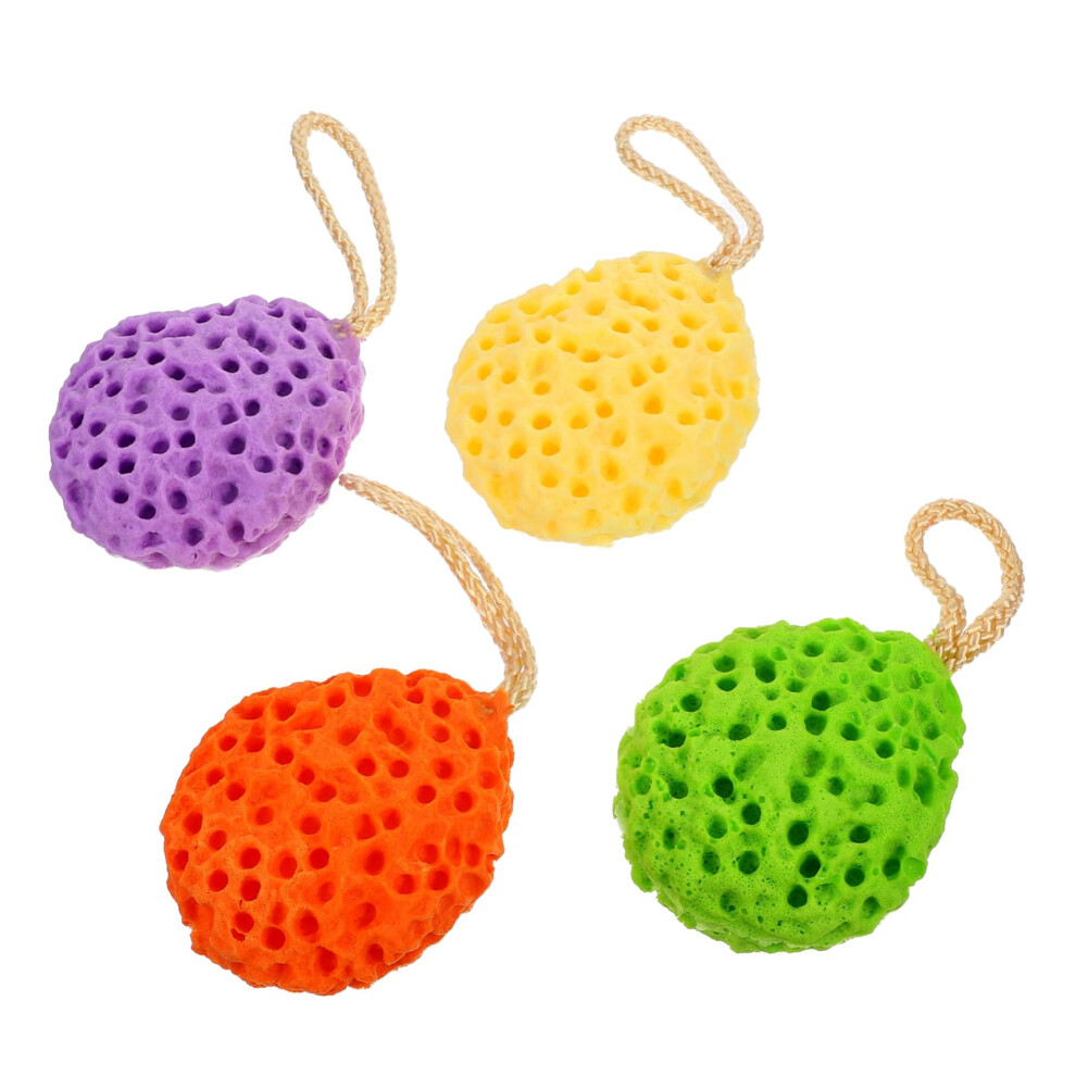 4pcs Exfoliating Shower Sponge with Rope Honeycomb Bath Sponge for Gentle Skin Cleansing