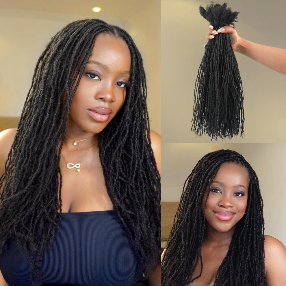 Unisex 8 Inch 0.1Cm Thin Human Hair Loc Extensions, Natural Afro Kinky Sister Locs With Crochet Hook