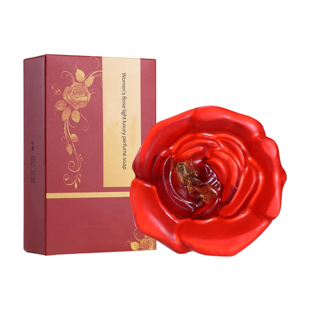 Red Rose Scented Soap Bar With Elegant Rose Design, Natural Essential Oil, Moisturizing Gift 100G