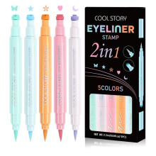 5PCS Dual Ended Colored Eyeliner Stamp Pen Set – Waterproof Smudge Proof with 5 Creative Shapes