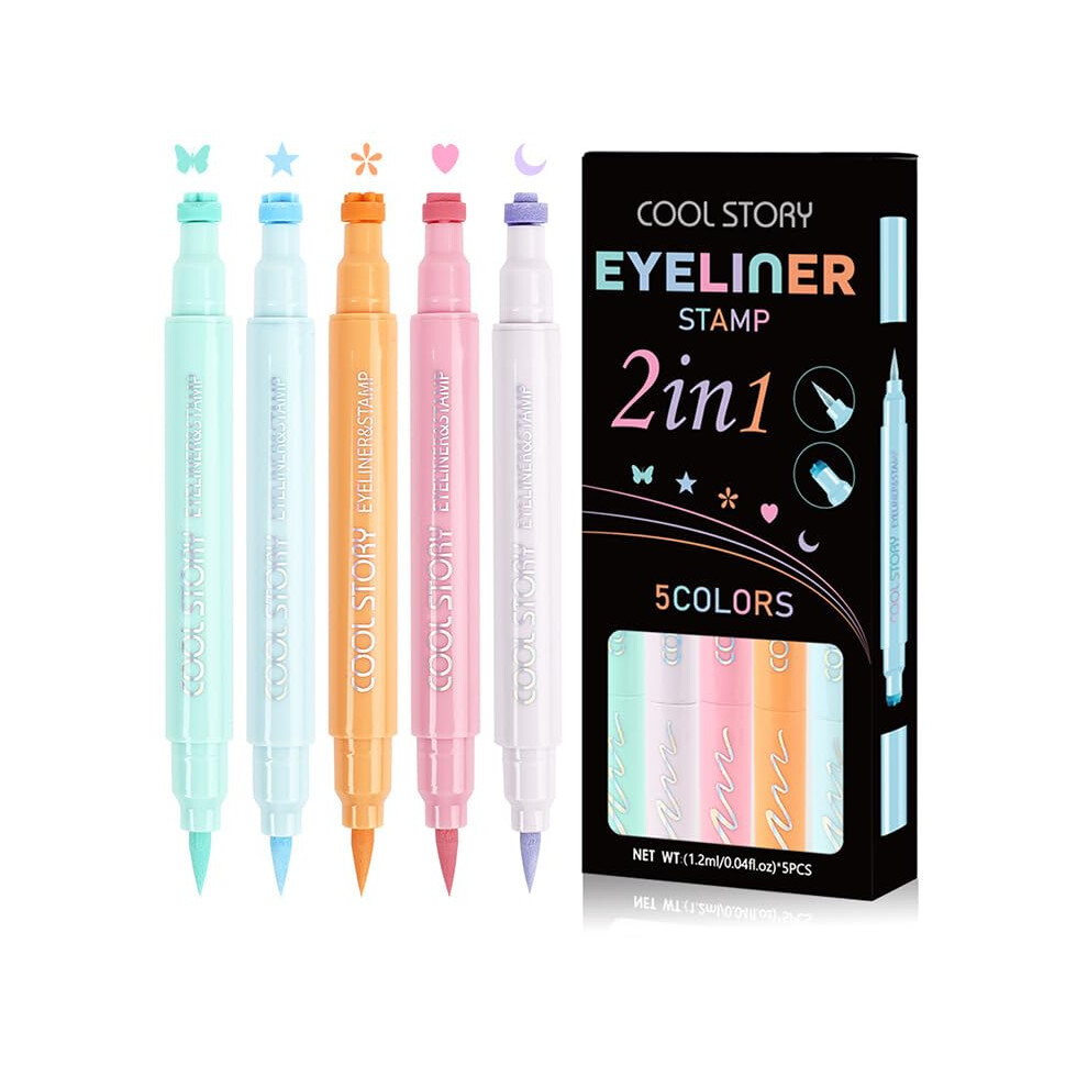 5PCS Dual Ended Colored Eyeliner Stamp Pen Set â Waterproof Smudge Proof with 5 Creative Shapes