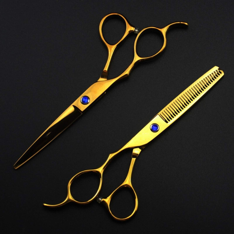 Golden Left Handed Hairdressing Scissors Set 6 Inch Professional Cutting And Thinning Stainless Steel