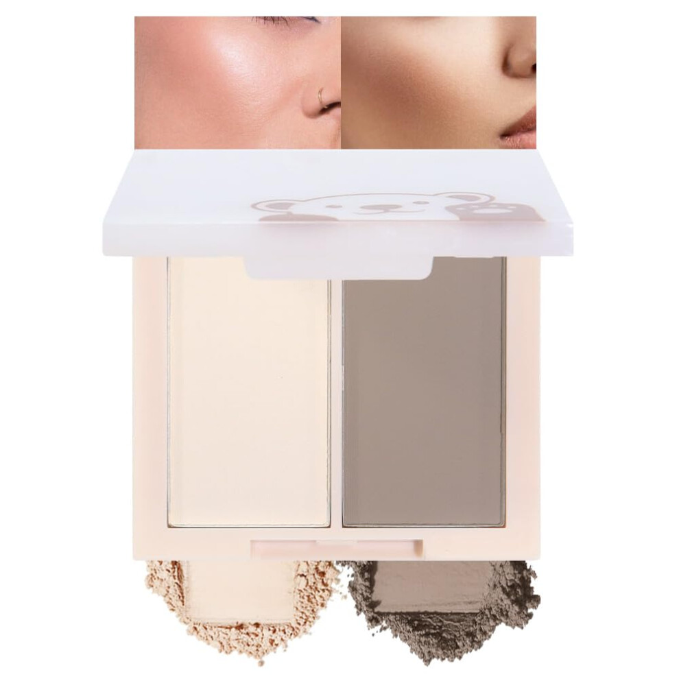 2 in 1 Contour and Blush Palette Matte Face Powder Long Lasting Buildable Color for All Skin Tones