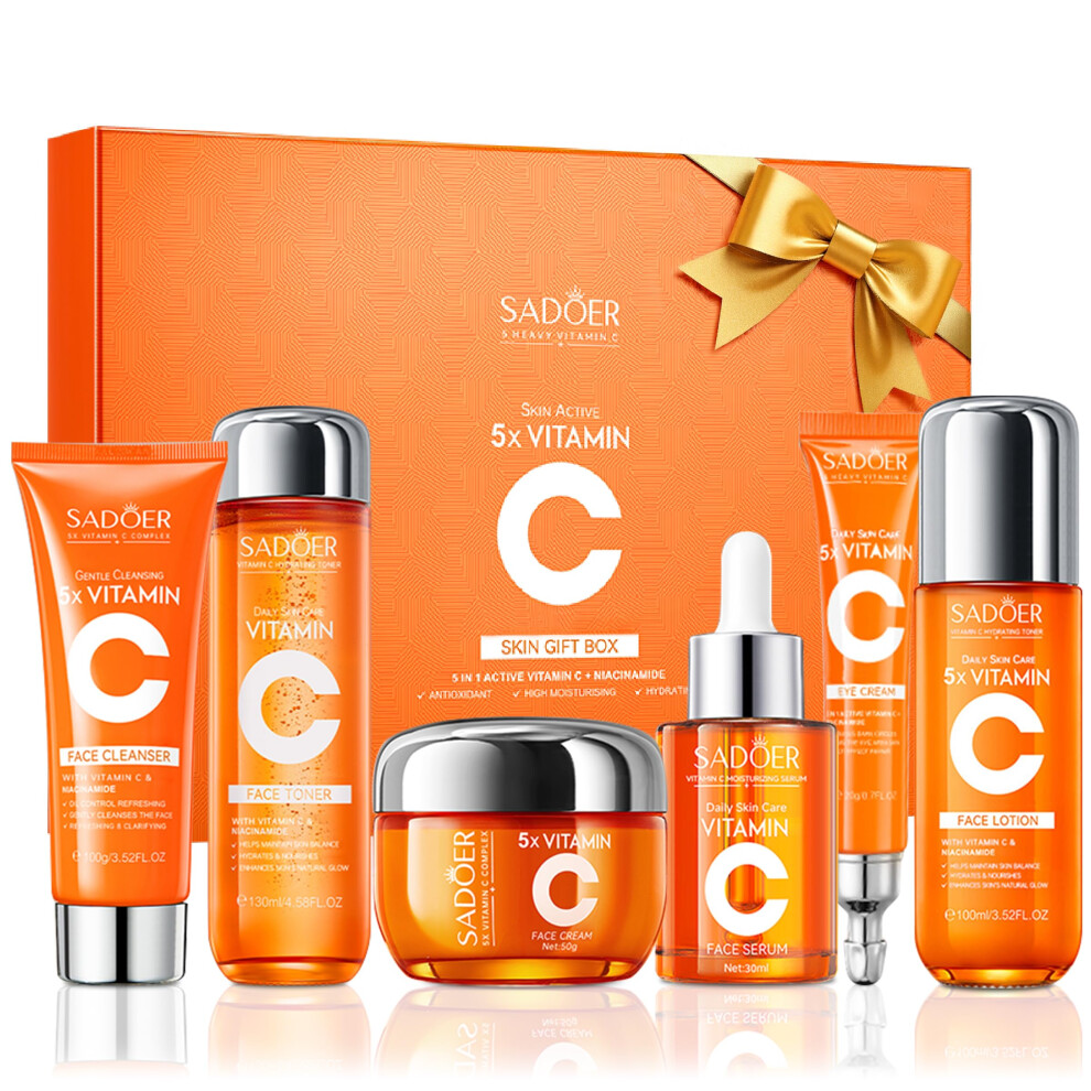 6Piece Vitamin C Skincare Set with Niacinamide, Hydrating Face and Body Kit, Complete Gift for Women