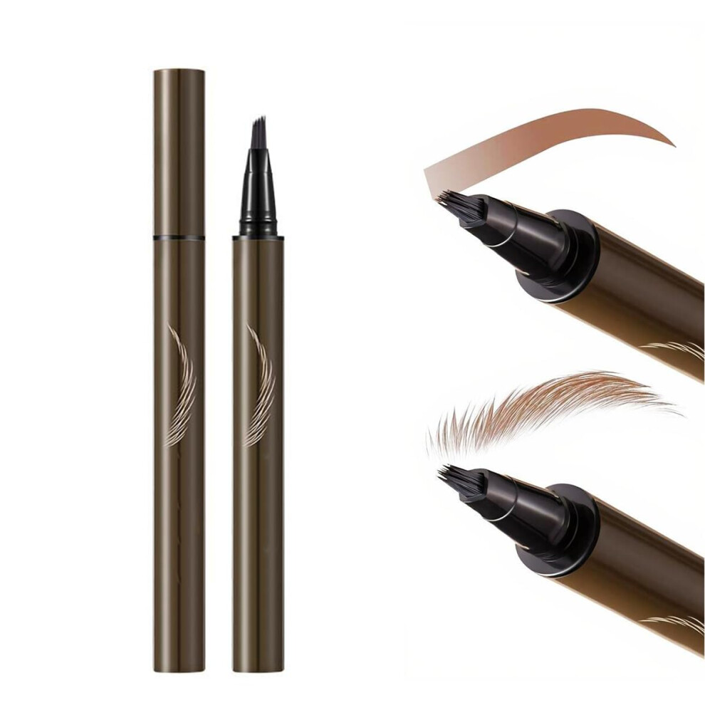 Brown Microblading Eyebrow Pencil Waterproof Longlasting Fork Tip Brow Pen For Natural Hairlike Strokes, 2 Pcs Light