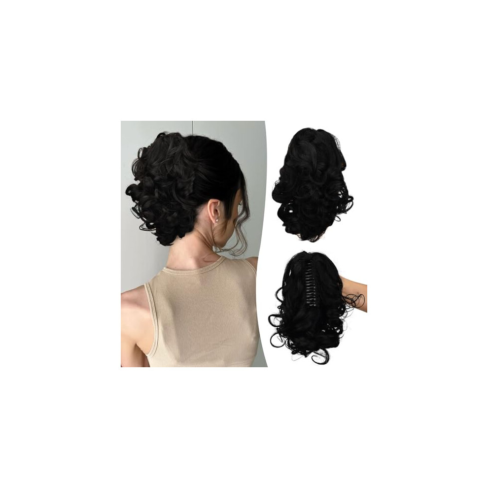 Unisex Human Hair Ponytail Extension Short Curly Clip In With Secure Claw Clip For Instant Volume Boost
