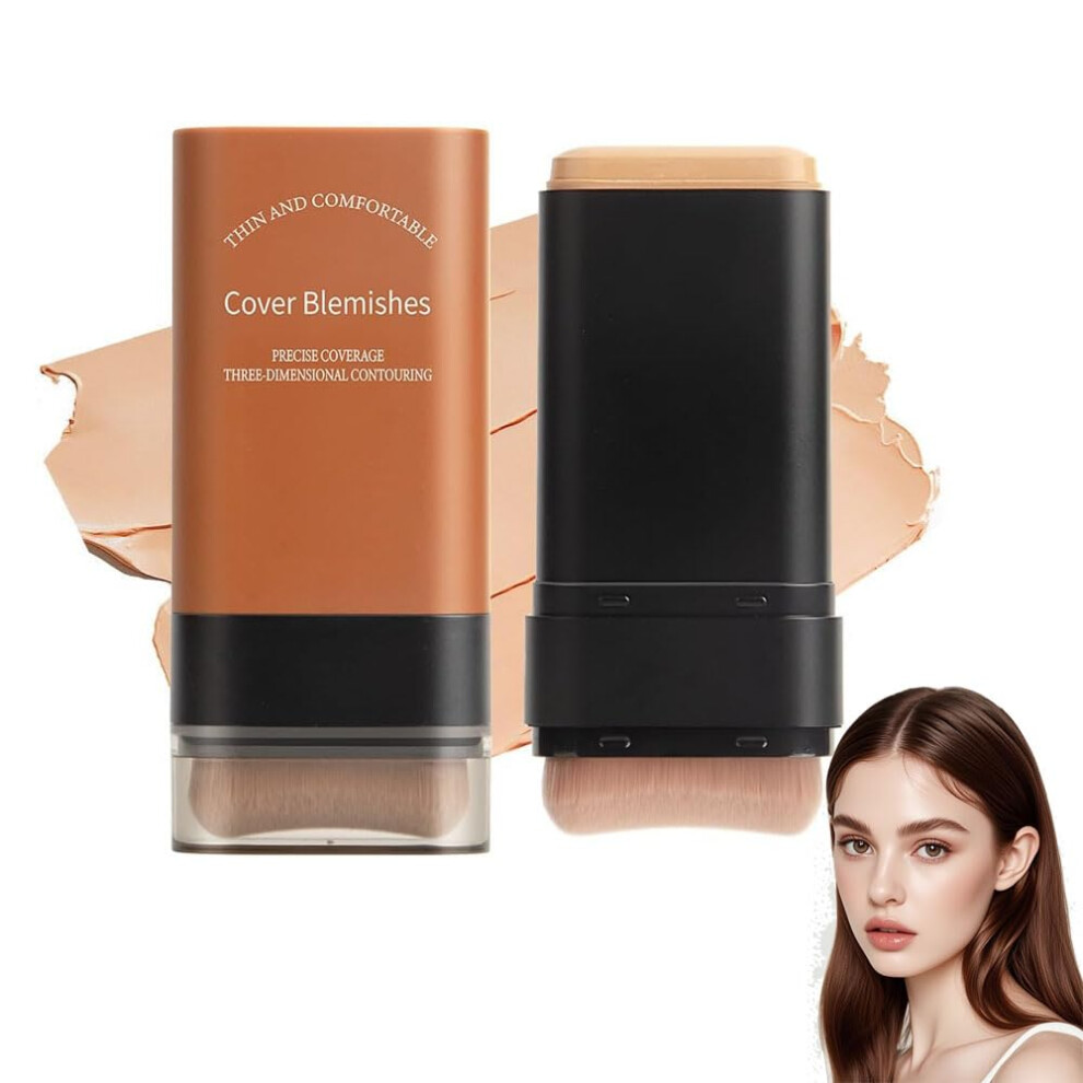 Foundation Stick with BuiltIn Brush, Waterproof Full Coverage, Hydrating Long Lasting Natural Finish (2# Natural)