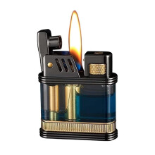 Kerosene Lighter Retro Metal OneTouch, Windproof, Vintage Flip, Refillable, Portable With Transparent Fuel Window