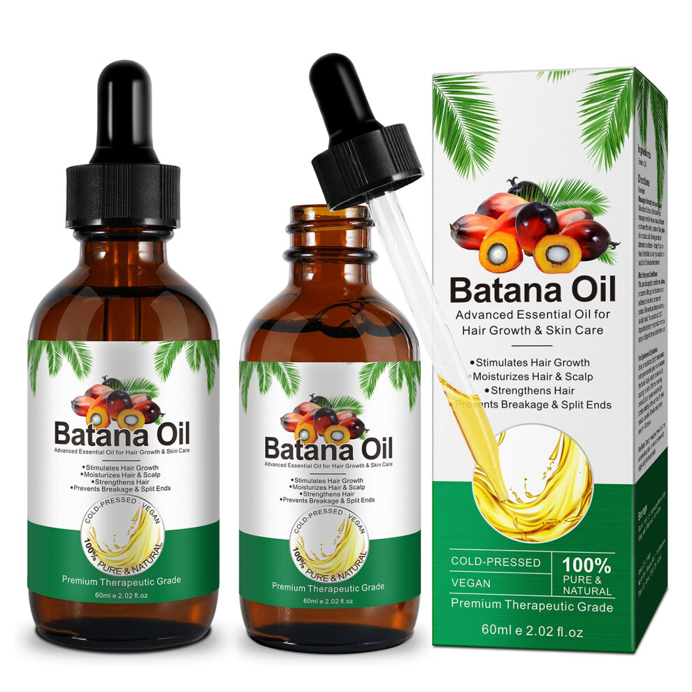 Batana Oil for Hair Growth 2 Pack 60ml Pure Cold Pressed Natural Scalp Moisture and Hair