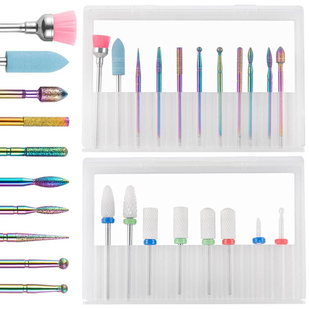 19PCS Russian Cuticle Nail Drill Bits Set Diamond Efile for Acrylic Nails Gel Removal and Shaping