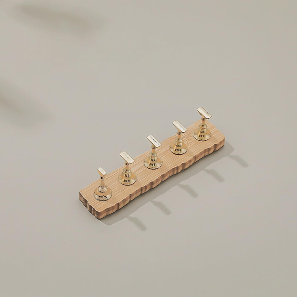 Nail Display Stand with Magnetic Wood Base and Gold Press On Nail Holder for False Nail Art