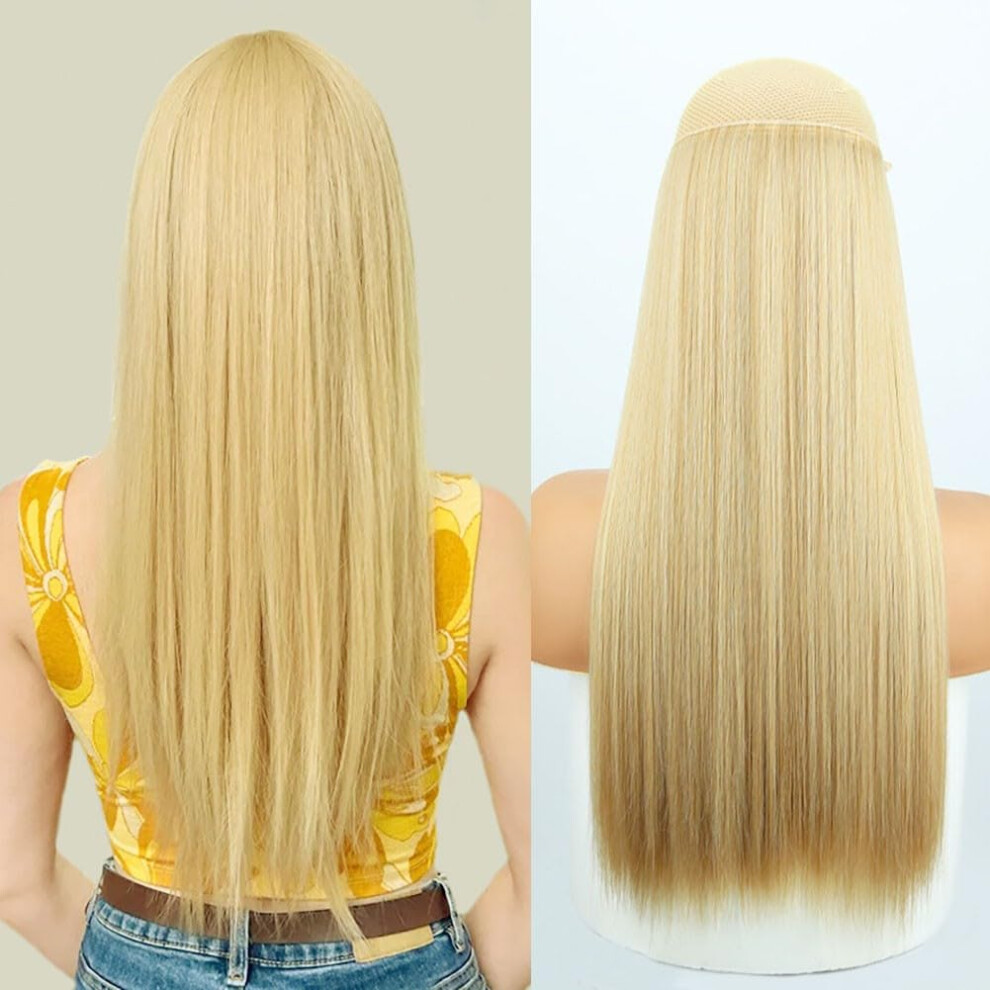 Unisex Invisible Wire Hair Extensions 22 Inch Seamless Color 6H613 Halo Hairpiece Instant Volume Boost
