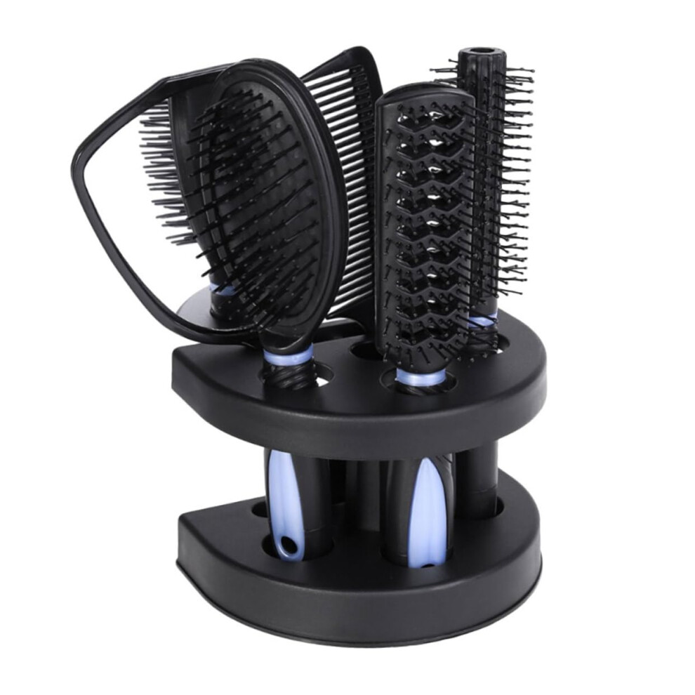 Unisex Blue Professional Anti Static Hair Comb And Mirror Set For Styling Curls And Detangling, 5Pcs