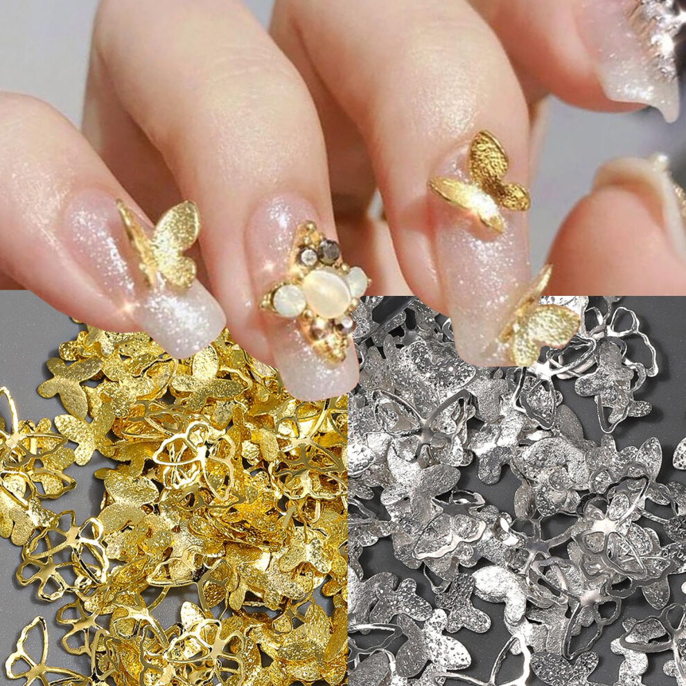 Gold/Silver Butterfly Nail Charms Rhinestone Nail Art Decorations For Acrylic Nails And Diy Manicure