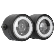 DRL-lampe med COB LED-tåkelys Angel Eyes Halo-ring Høy lumen Vanntett IP65 Aluminiumshus Ekte glasslinse Universal frontlykt for motorsykler