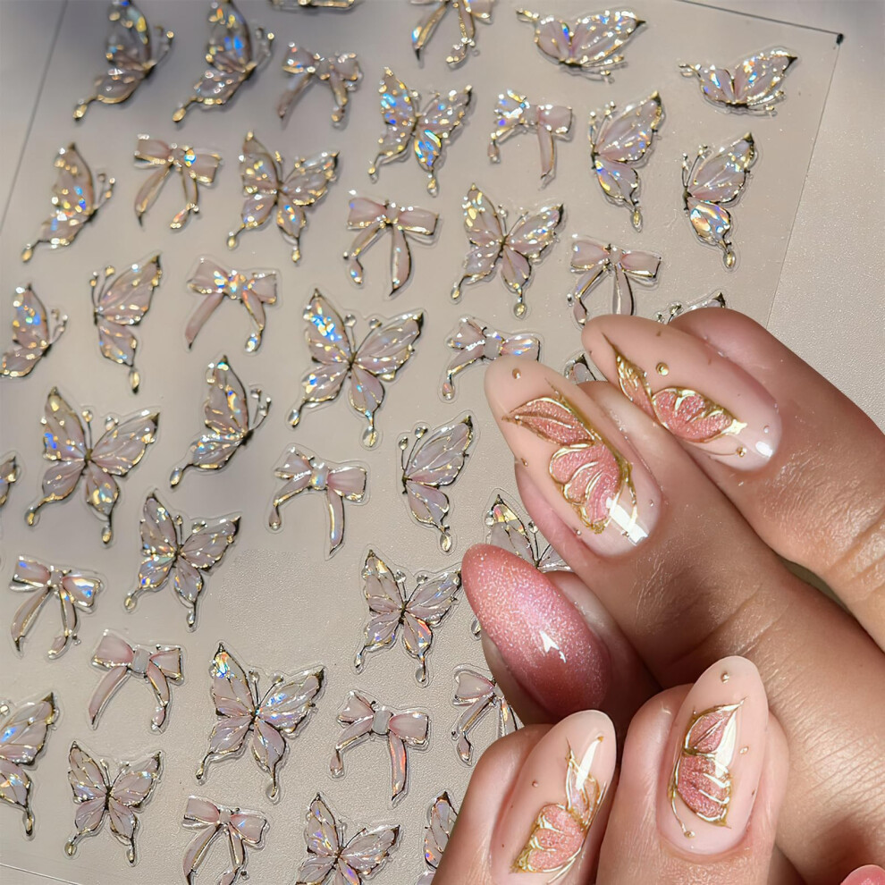 Gold 5D Embossed Butterfly Nail Art Stickers With Edge Aurora Effect Selfadhesive For Women