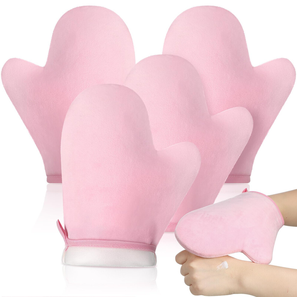 Pink Self Tanning Mitt 4 Pack Double Sided With Thumb For Even Streak Sunless Tan
