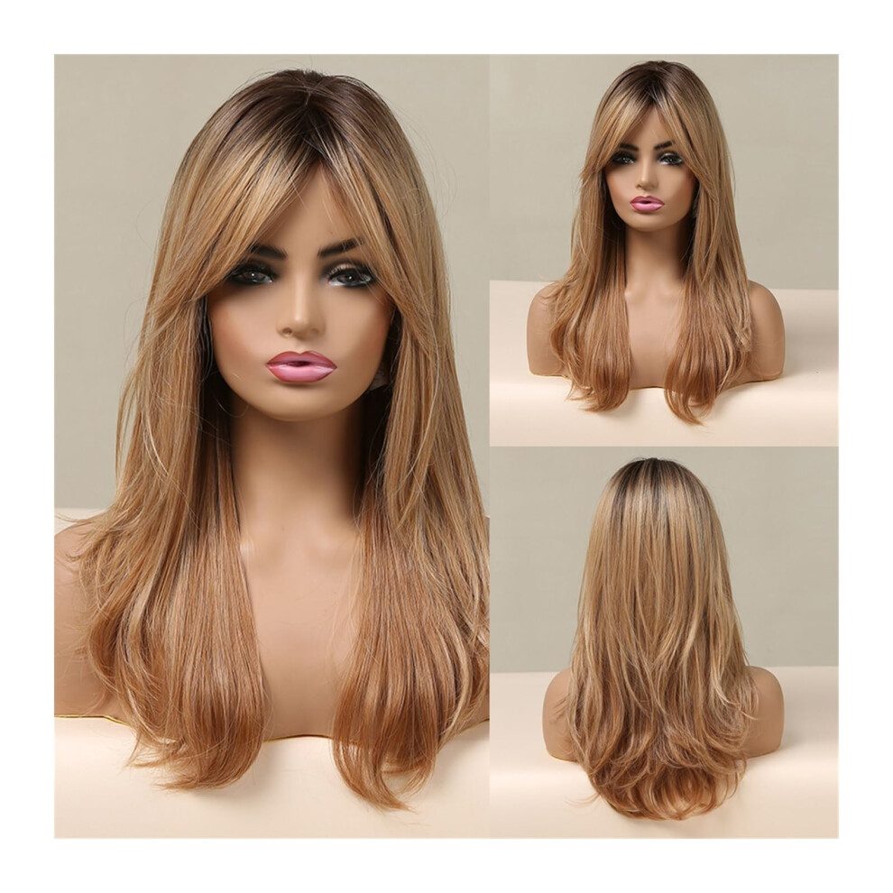 Human Hair Wigs Long Wavy Blonde Platinum with Bangs Heat Resistant Natural Look for Women