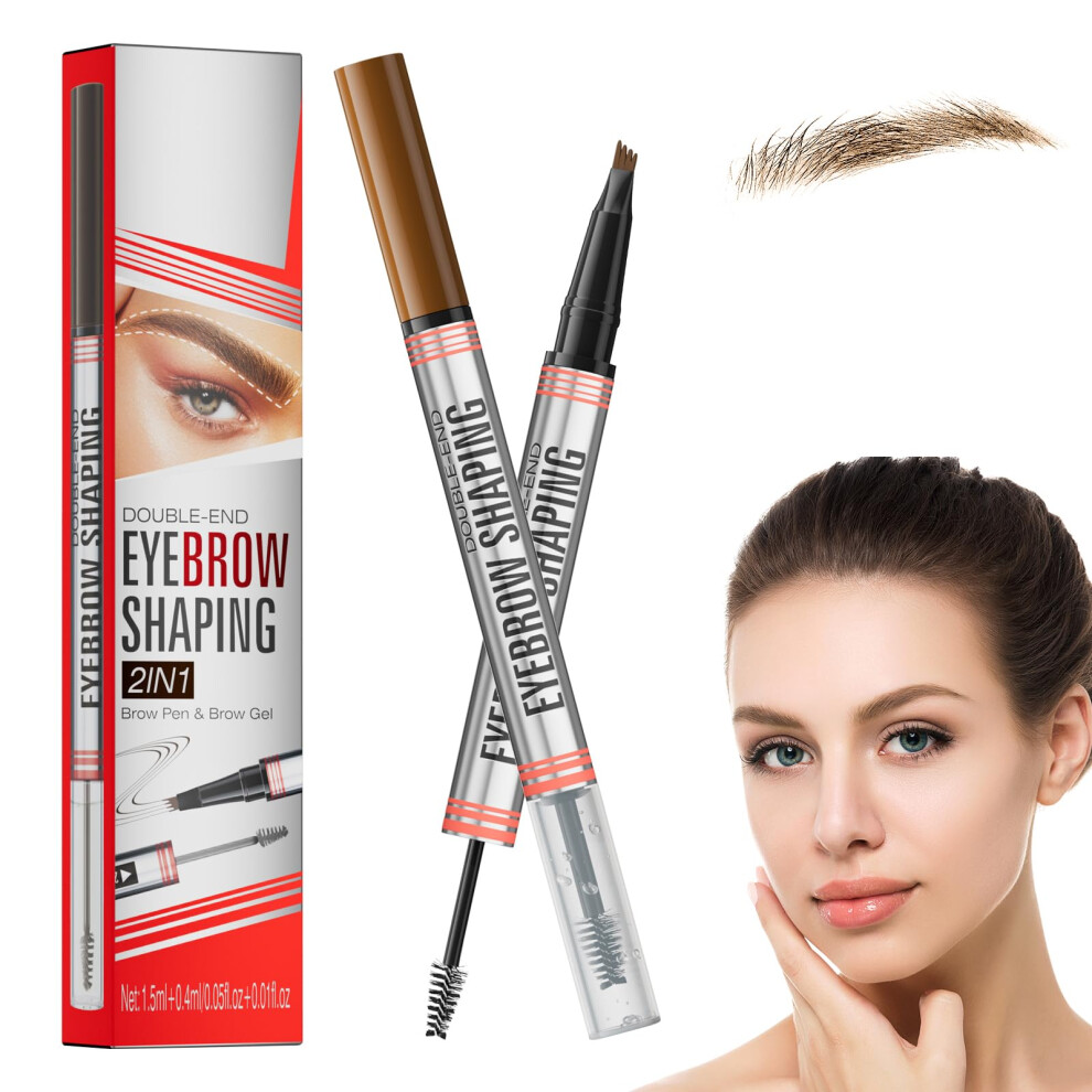 Brown Waterproof Dualended 4 Tip Microblading Eyebrow Pencil With Gel And Brush Long Lasting Light