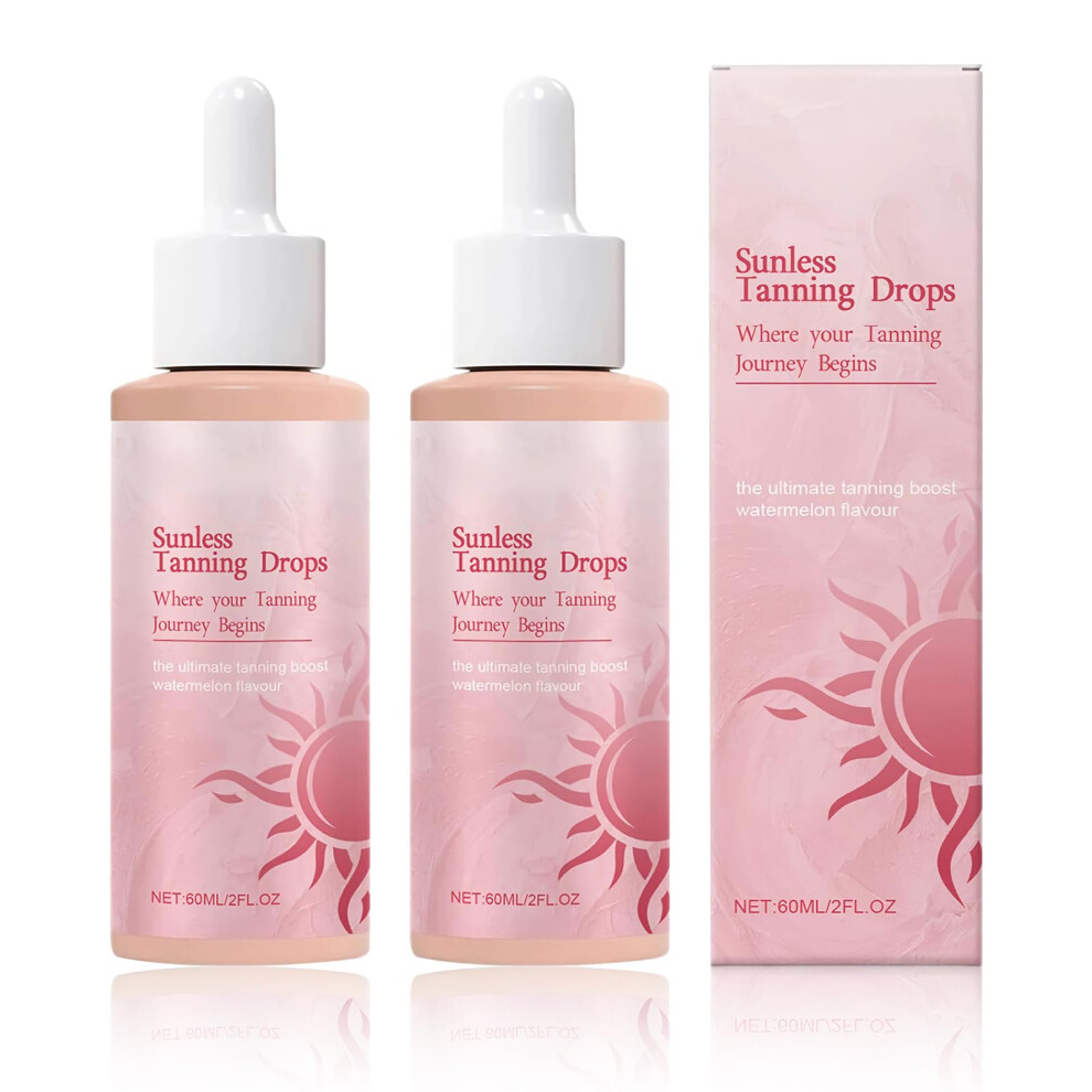 Sunless Tanning Drops Oral Supplement for Gradual Glow and Even Skin Tone, Natural No Streaks Formula (2PC)