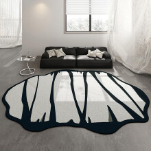 Modern Abstract Black and White Rug, Irregular Rug, 100x200 cm, Non Slip, Stain Resistant, Washable, Living Room Bedroom