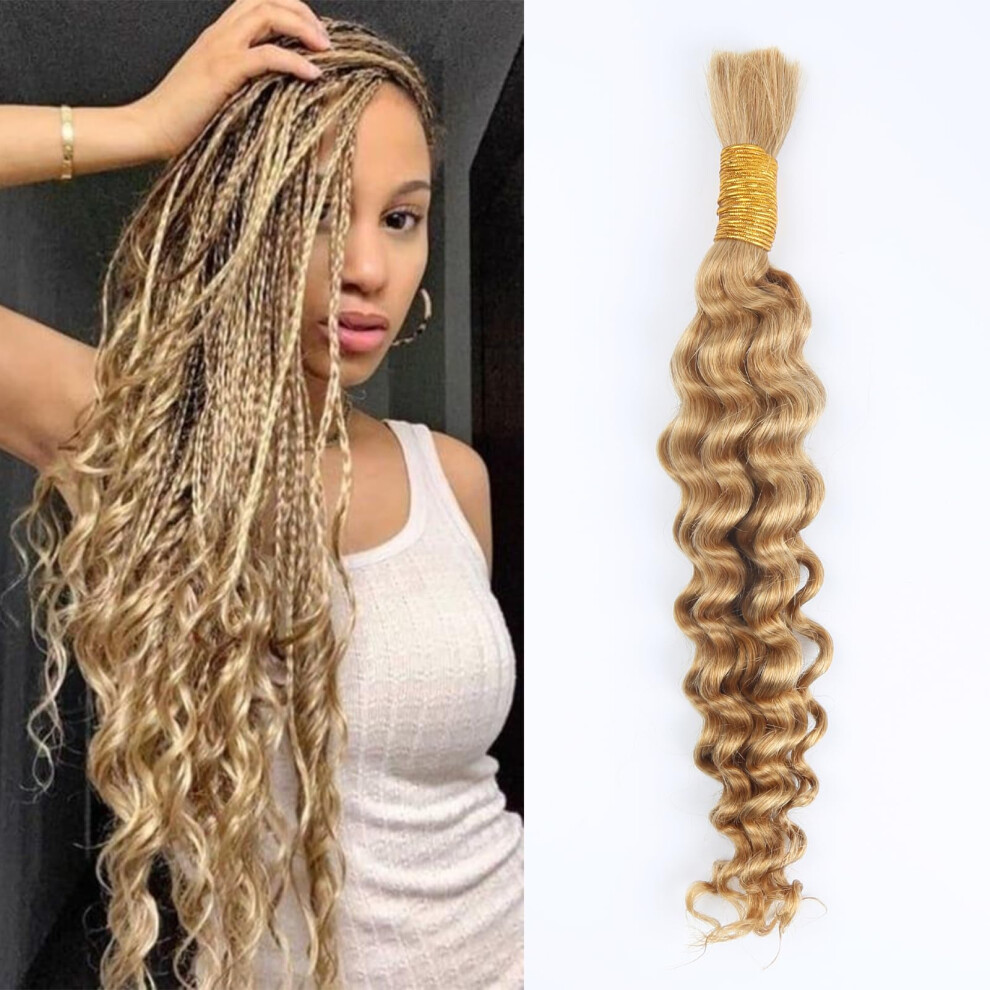 Deep Wave Human Braiding Hair Extensions Honey Blonde Bulk Brazilian Wet and Wavy 20inch 50g