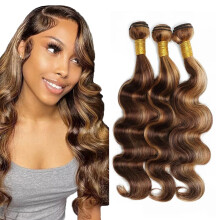 Brazilian Body Wave Human Hair Bundles P4/27 Honey Blonde Brown Double Weft Extensions 24 26 28 Inch for Black Women