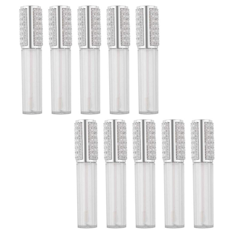 Silver,Clear 10Pcs 5Ml Refillable Clear Lip Gloss Tubes With Wand, Silver Cap Empty Lip Gloss Containers