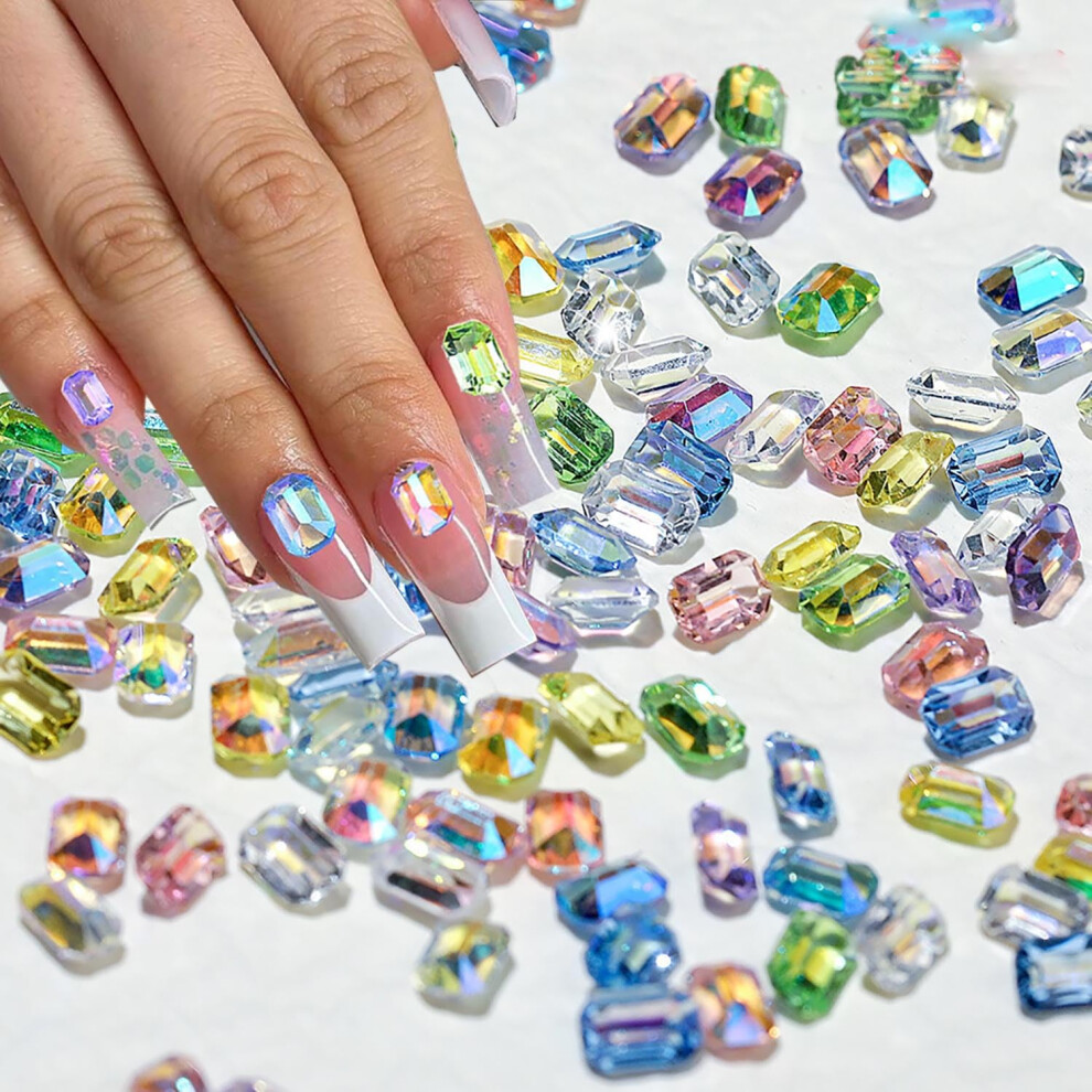 200pcs Colorful Square Nail Art Rhinestones Flat Back Gems for DIY Acrylic Nails