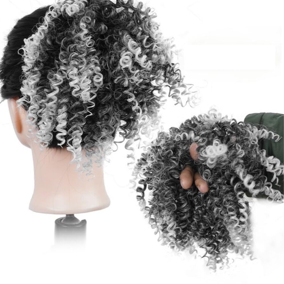 Unisex Gray Hair Bun Extension 4 Inch Synthetic Afro Kinky Curly Chignon For Women Instant Volume Boost