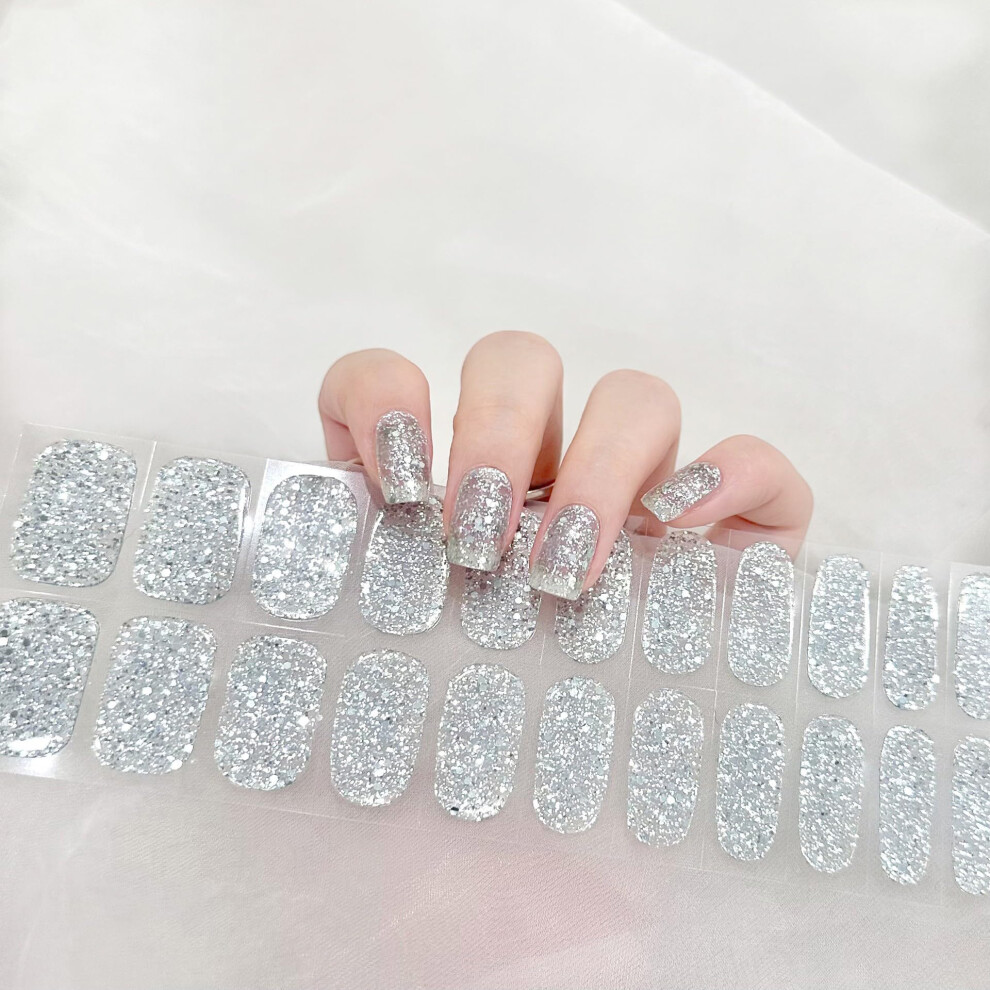 Semi Cured Gel Nail Strips Glitter Nail Wraps Long Lasting Waterproof UV LED Lamp Manicure Kit