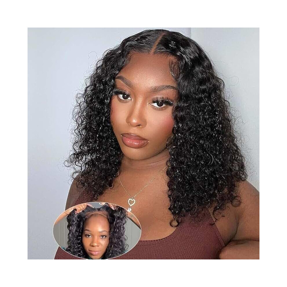 Unisex Black Curly Bob Wig 13X4 Hd Lace Front Glueless Kinky Curly Human Hair Pre Plucked For Women