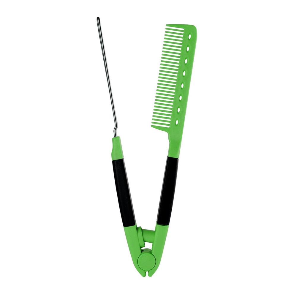 Green Hair Straightening Comb Vshaped Design With Heat Protection Grip For Smooth Tangle Styling,