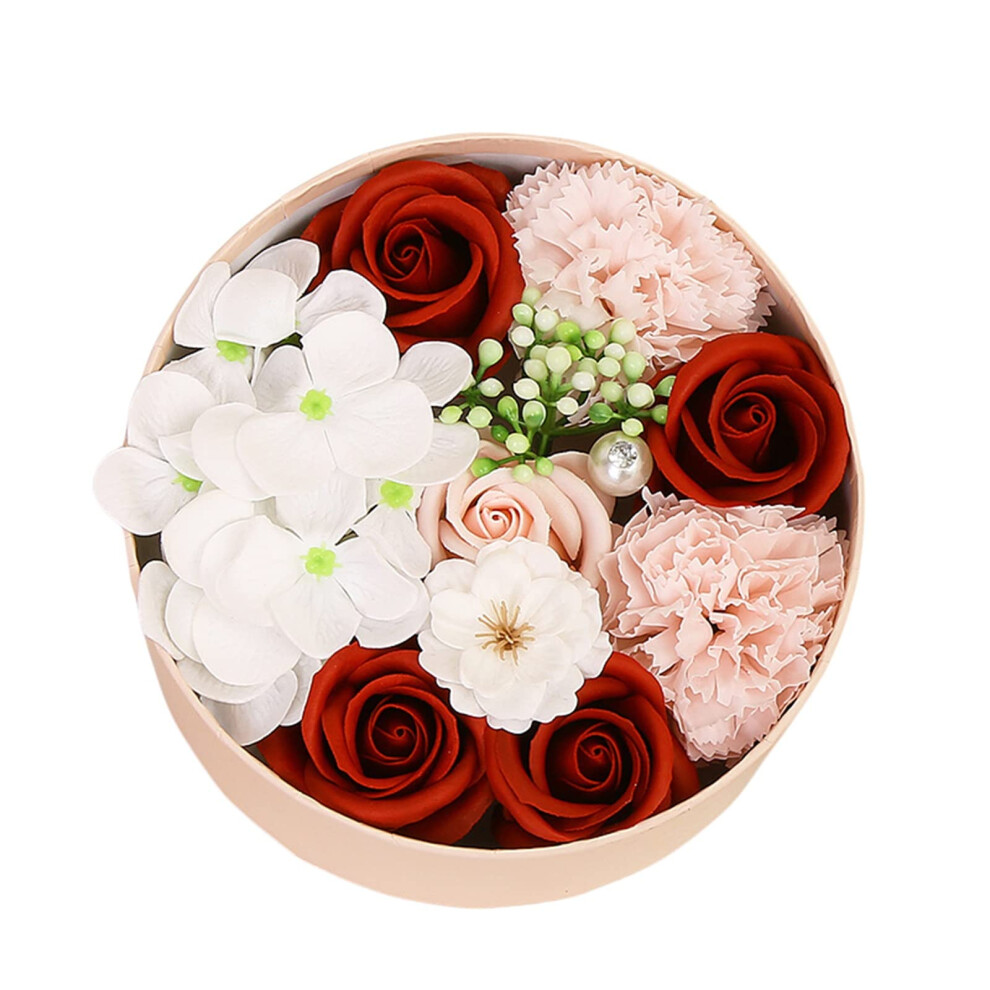 Soap Flower Gift Box with Essential Oils, Round Rose Petal Bath Soap for Valentine's and Mother's Day