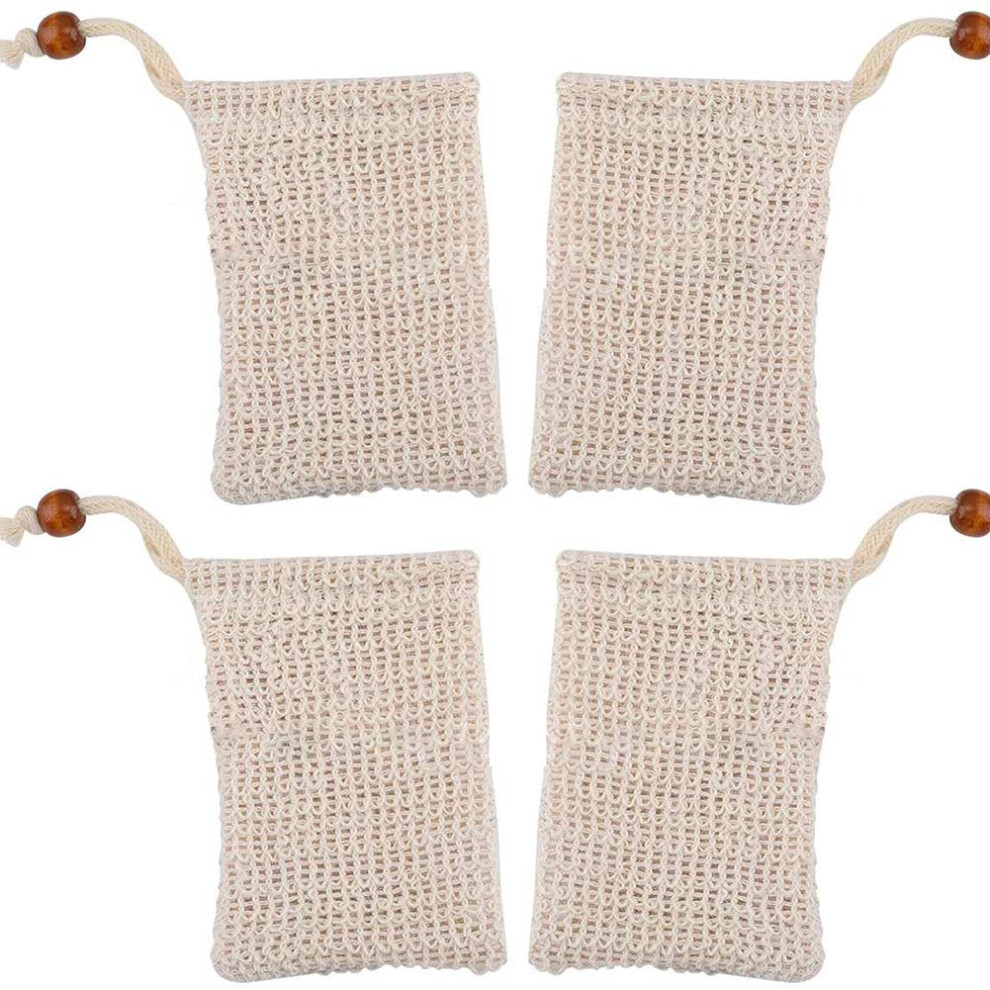 Organic Ramie Soap Saver Bag 4PCS with Drawstring for Gentle Exfoliation and Rich Foaming