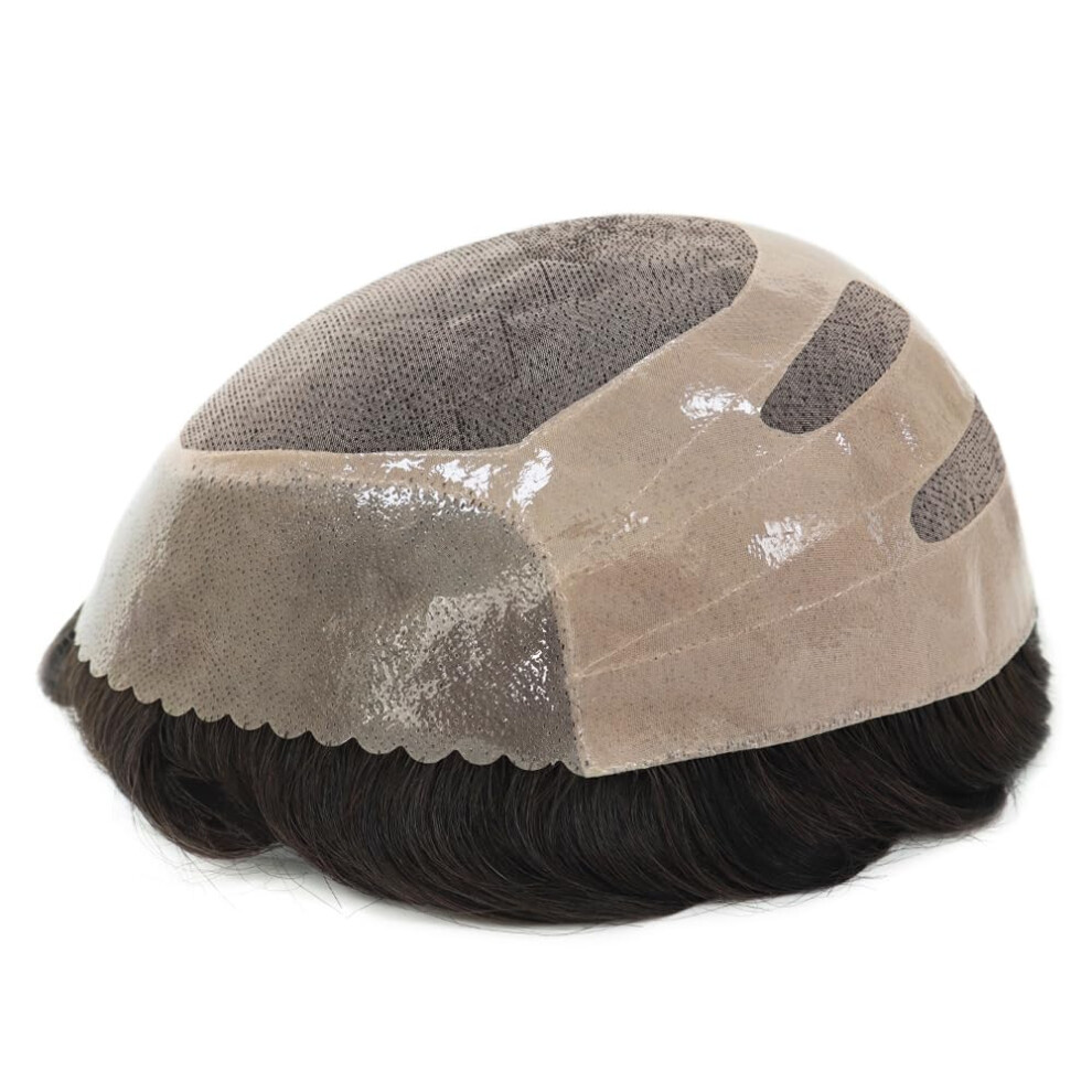 Unisex Mens Toupee 8X10 Fine Mono Poly Base Wig 100% Indian Human Hair Replacement With Natural Hairline
