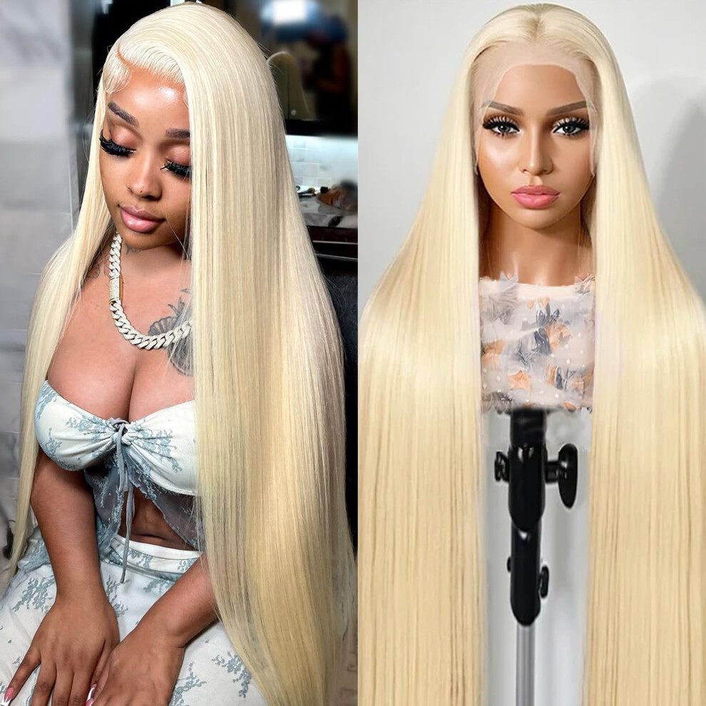 Unisex 30 Inch 613 Lace Front Wig Human Hair Blonde Straight 13X6 Hd Lace Frontal 200 Density Pre Plucked